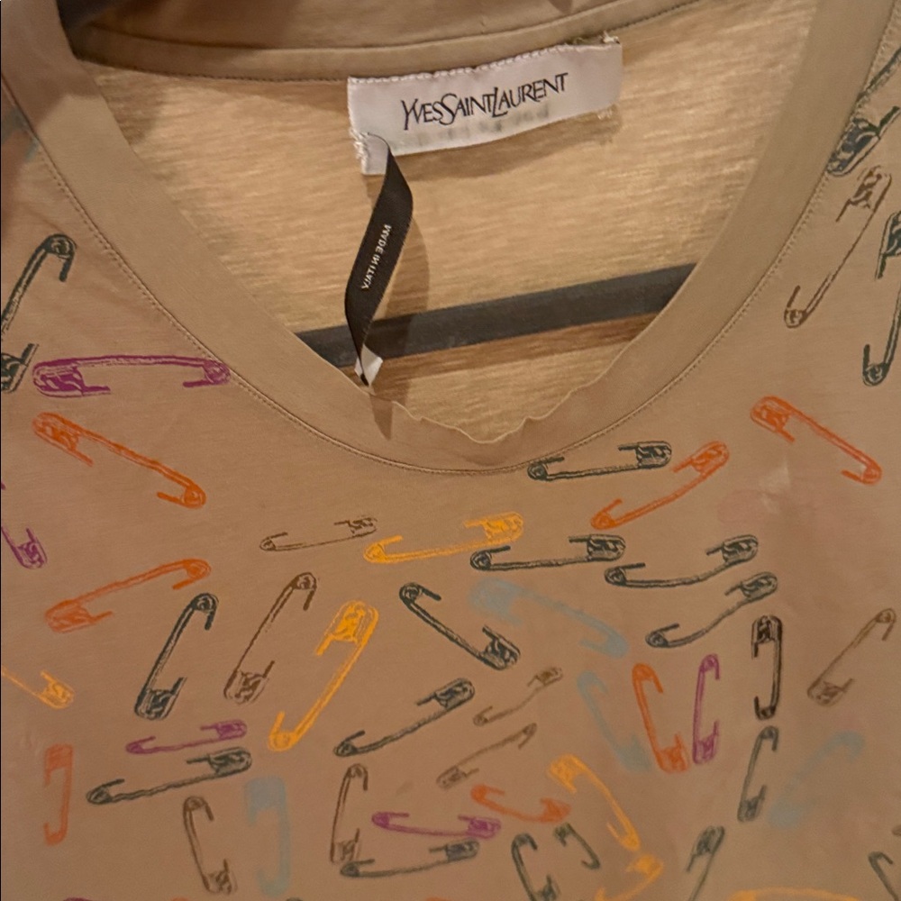 Vintage Yves Saint Laurent Safety Pin Print Top Y2K Made in Italy YSL Graphic - Picture 9 of 9